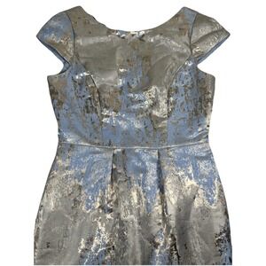 Vince Camuto Dress Womens 12 Blue Silver Metallic Jacquard Sheath Party Cocktail